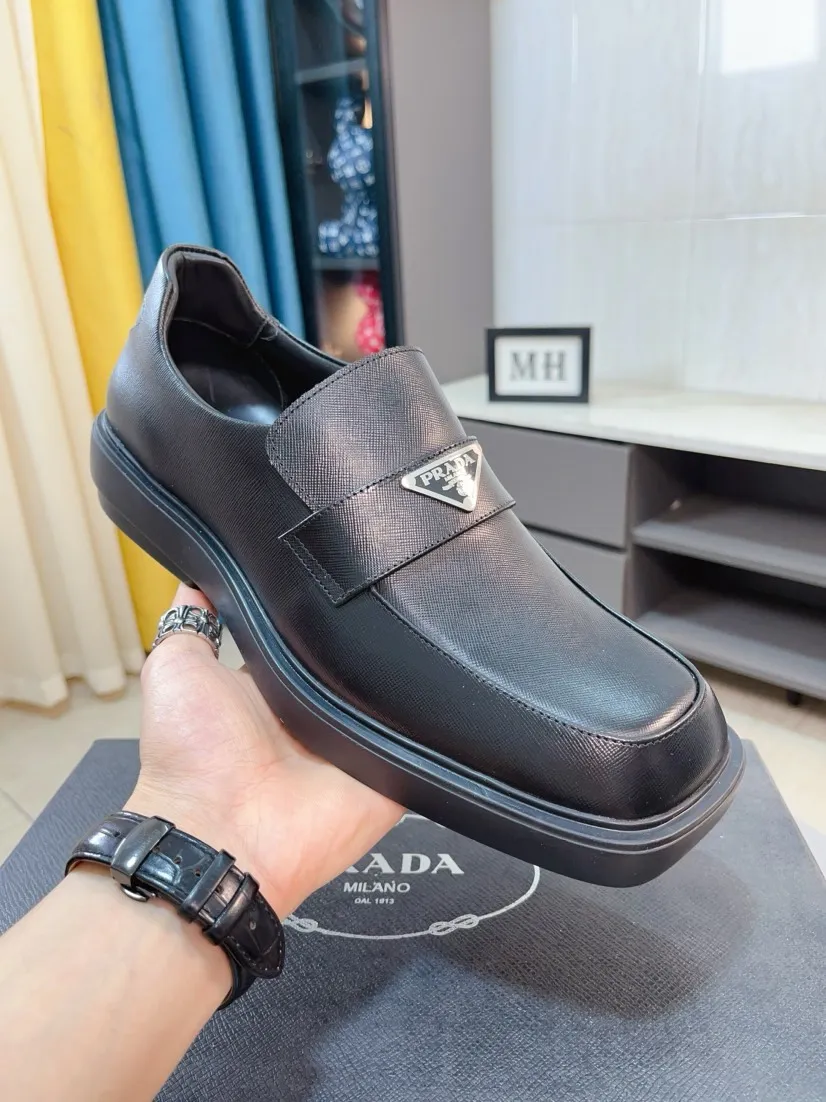 Men's shoes 💰540🌹🌹【PRADA Leather Shoes】Top purchasing agency Original imported Italian custom-made open-edge beaded cowhide leather surface, fully imported water-dyed breathable cowhide lining, original factory special molded sole super comfortable, size: 38-44